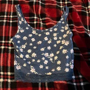 blue floral cropped shirt